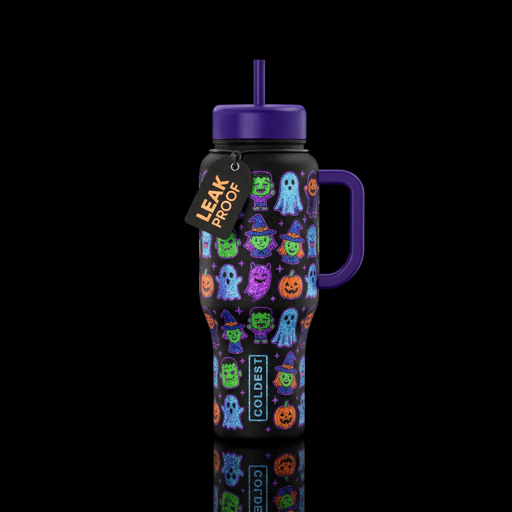 Halloween characters water bottle design
