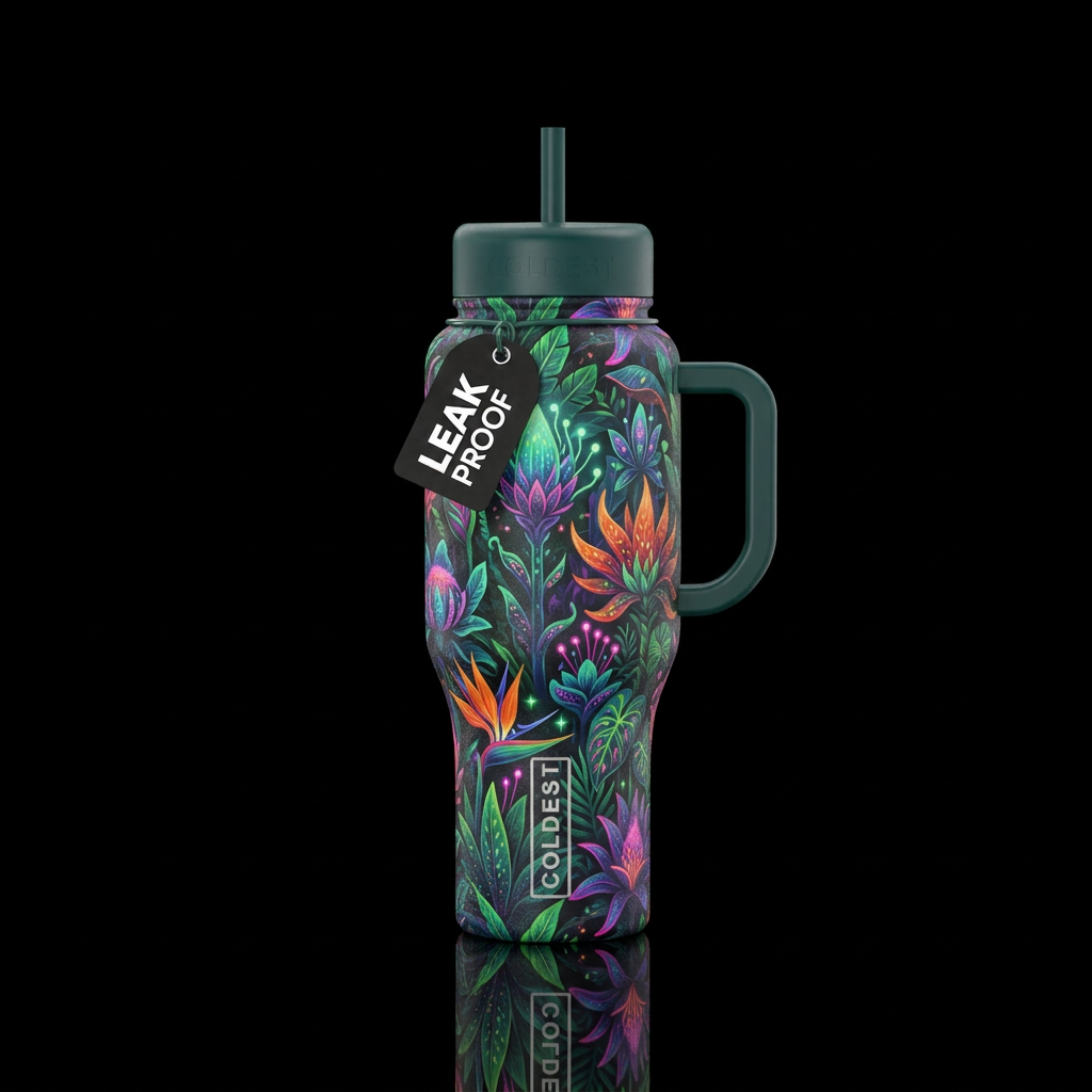 exotic plants, glowie, sparkly, shiny, scary, beau... water bottle design