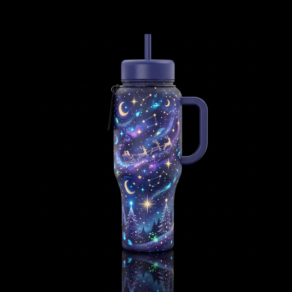 Starry night Christmas water bottle design