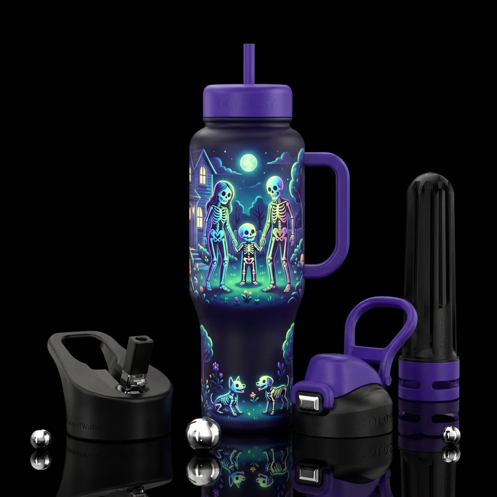 Glowie Skeleton family water bottle design
