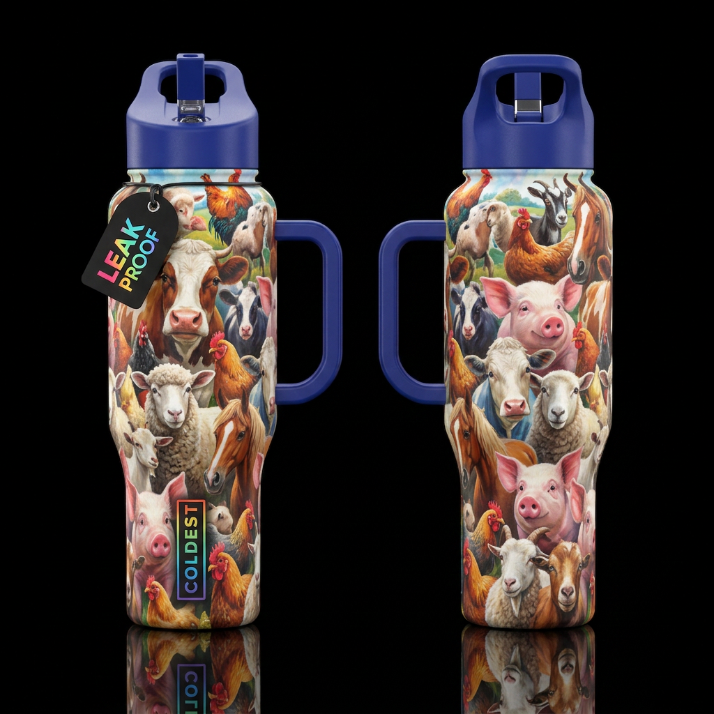 Farm animals water bottle design