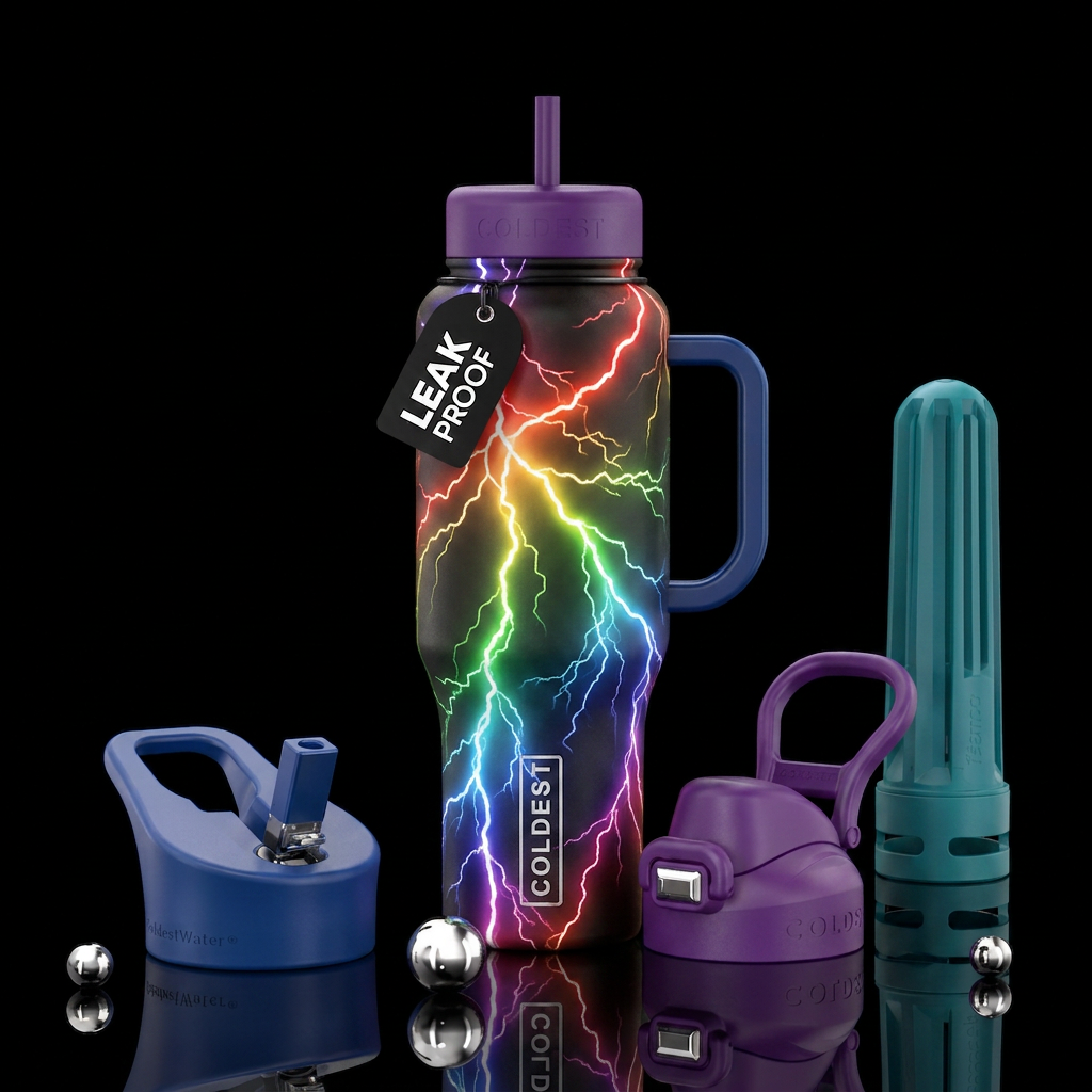Rainbow lightning water bottle design