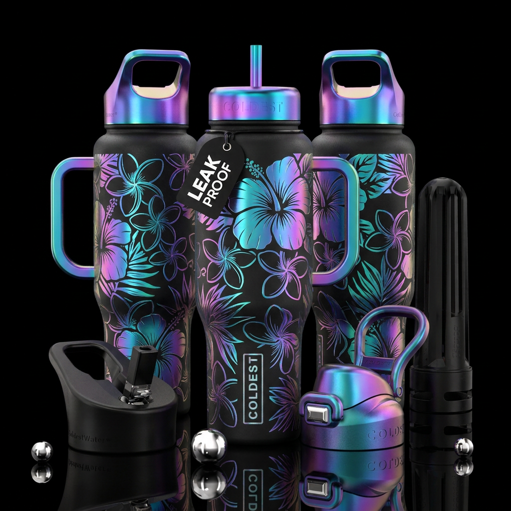 Hawaiian flowers water bottle design