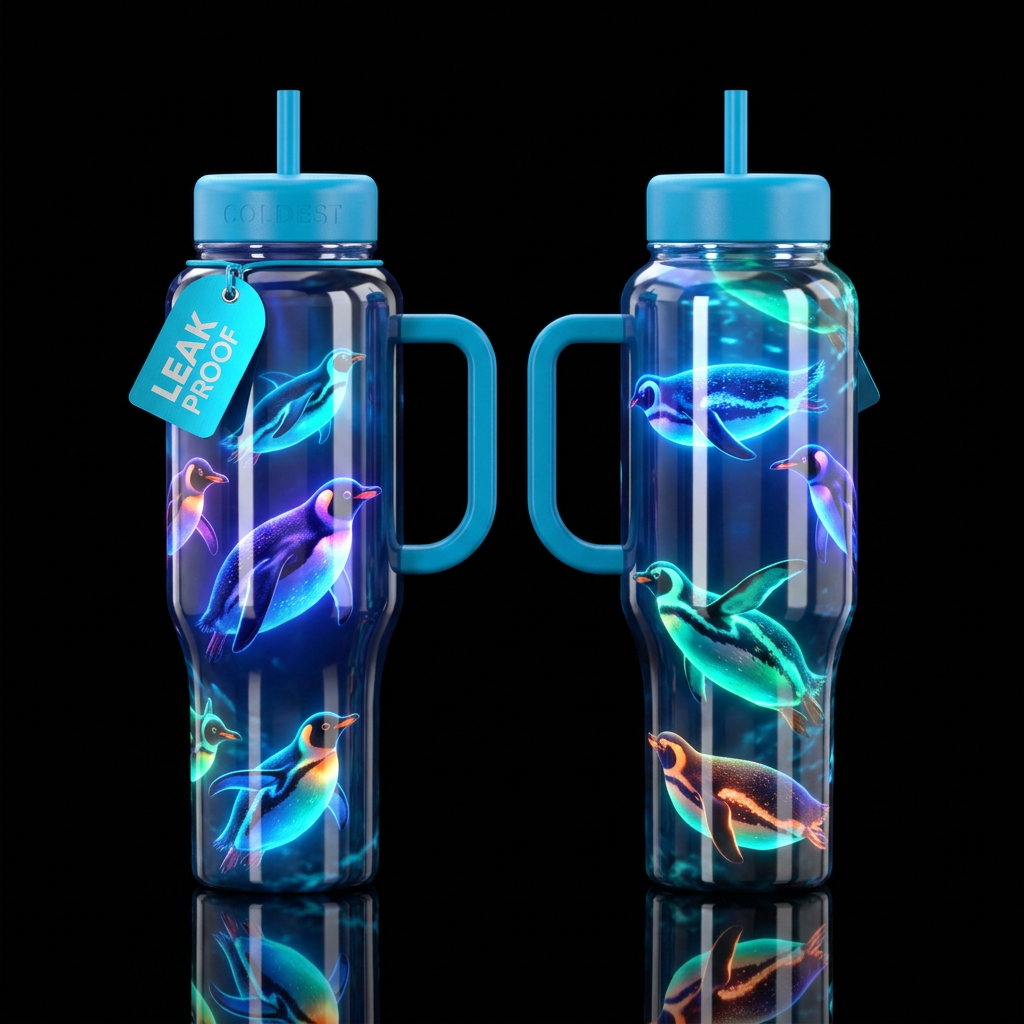 Glowie Penguins water bottle design