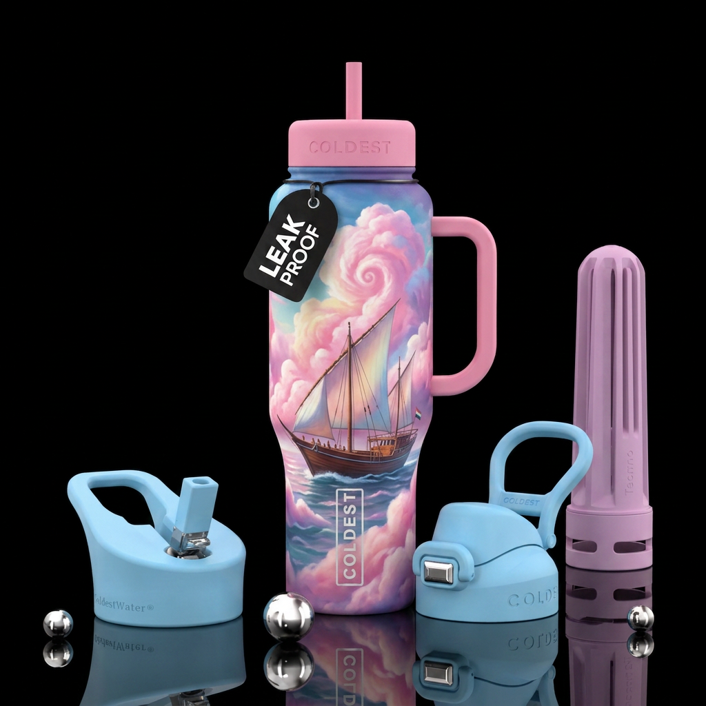 Cotton candy clouds water bottle design