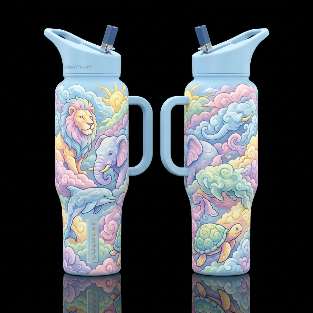 Cloud animals water bottle design