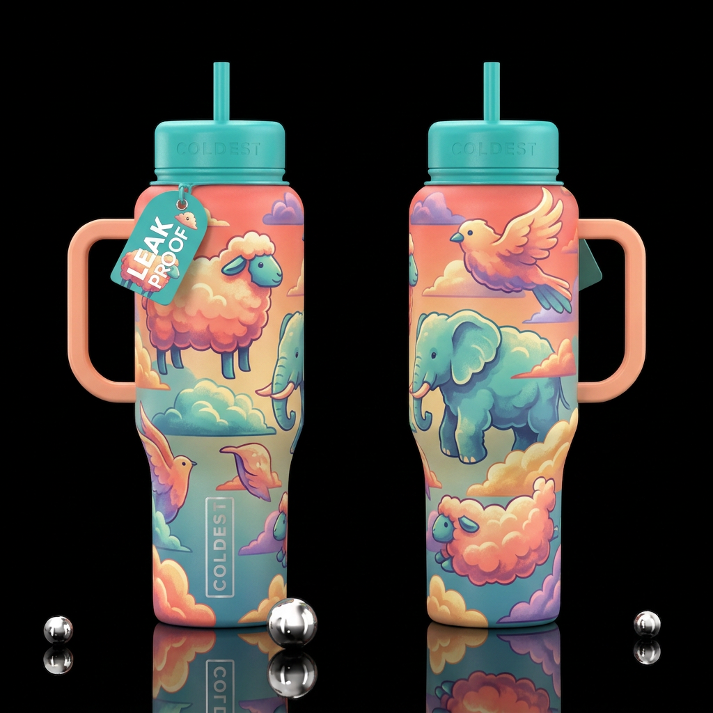 Cloud animals water bottle design