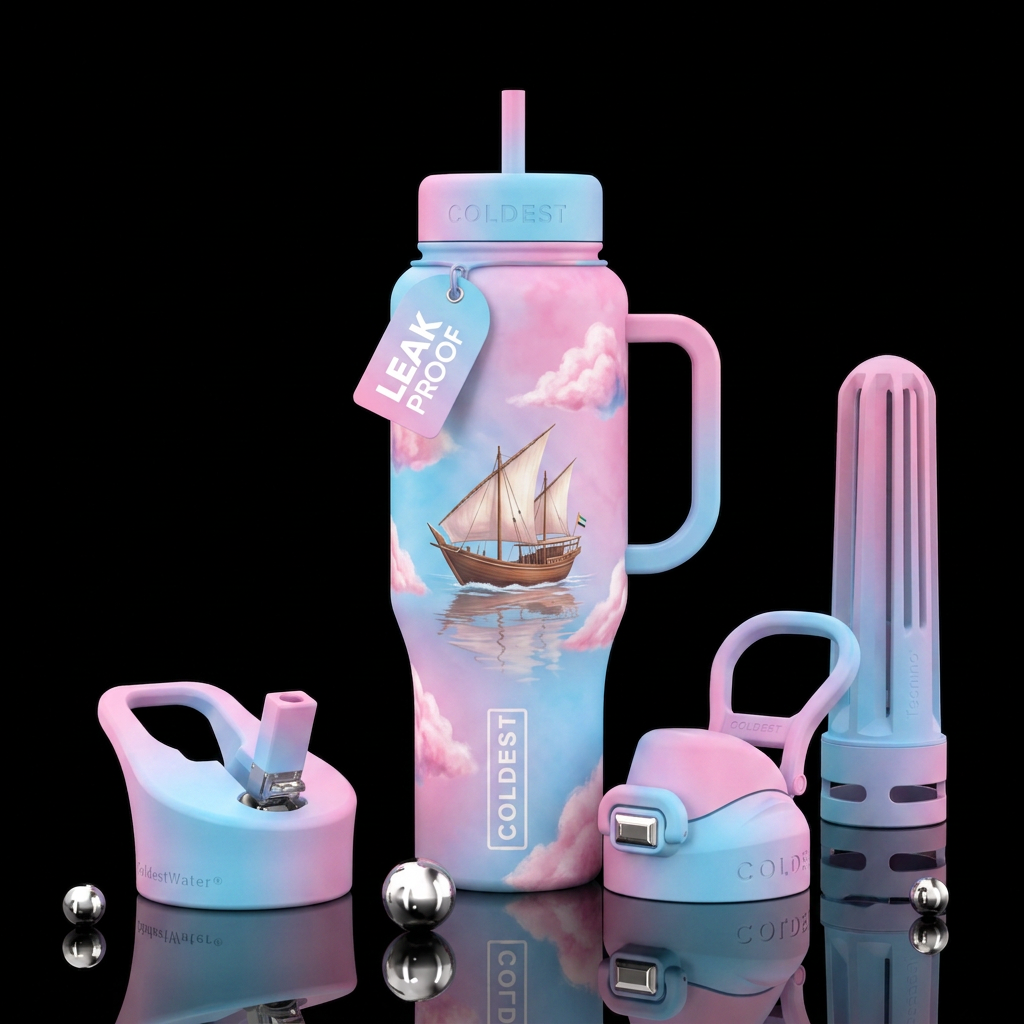 Cotton candy clouds water bottle design