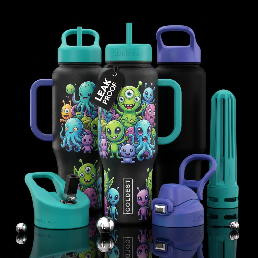 Funny aliens water bottle design