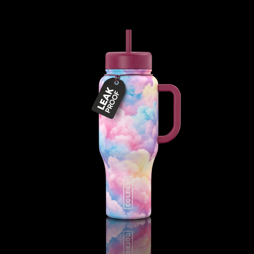 Cotton candy clouds water bottle design