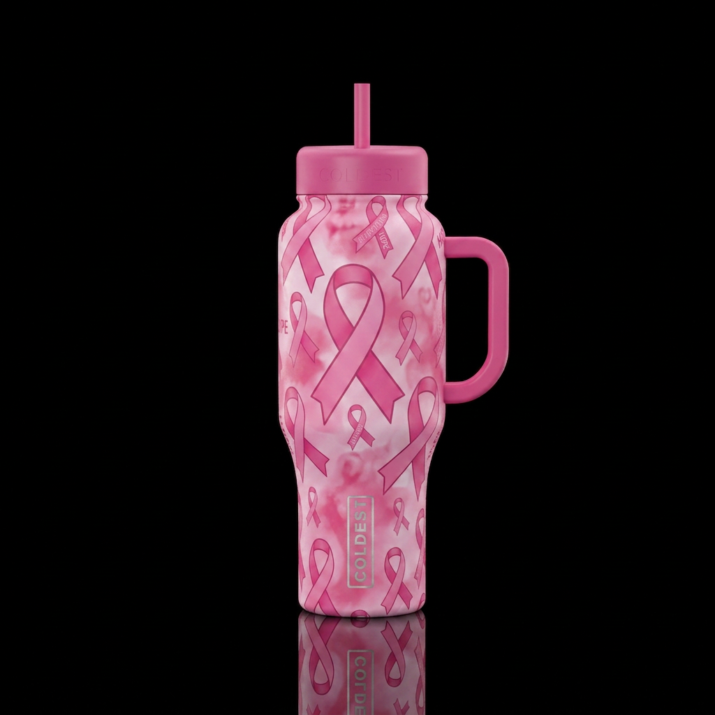 Breast cancer pink ribbon water bottle design