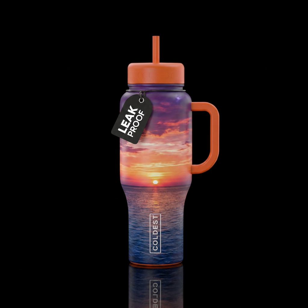 Sunset over sea water bottle design