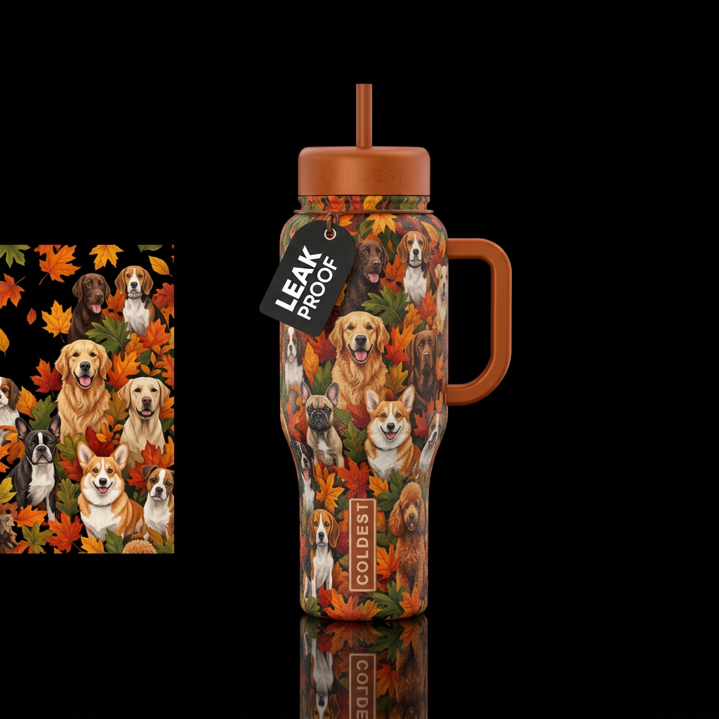 An assortment of different breed dogs with stunnin... water bottle design