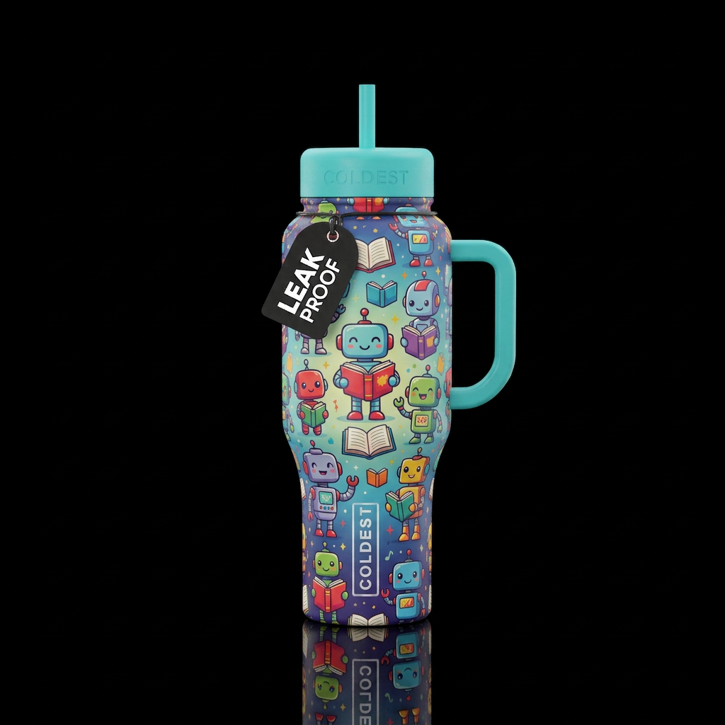 Book Bots water bottle design