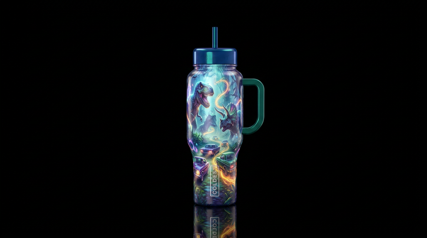 Dinosaur chase water bottle design
