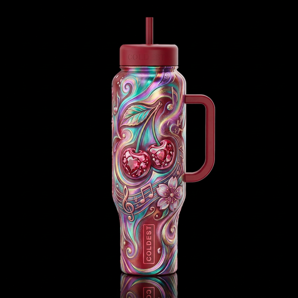 Musical Cherries water bottle design