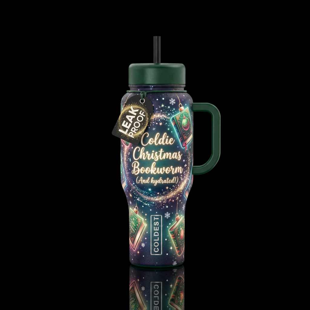 Christmas Bookworm water bottle design