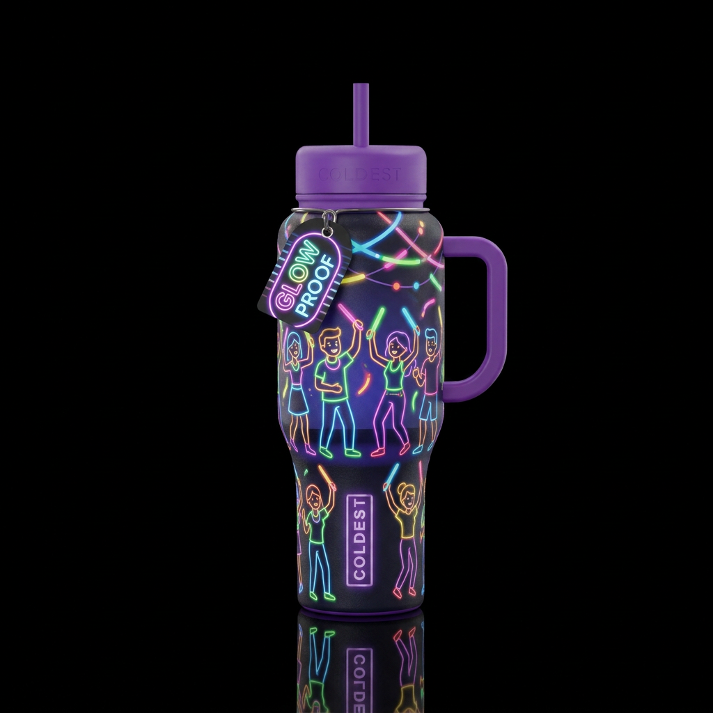 Glow Party water bottle design