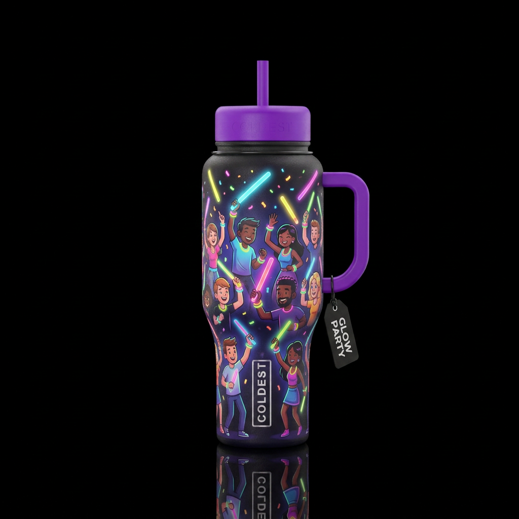 Glow Party water bottle design