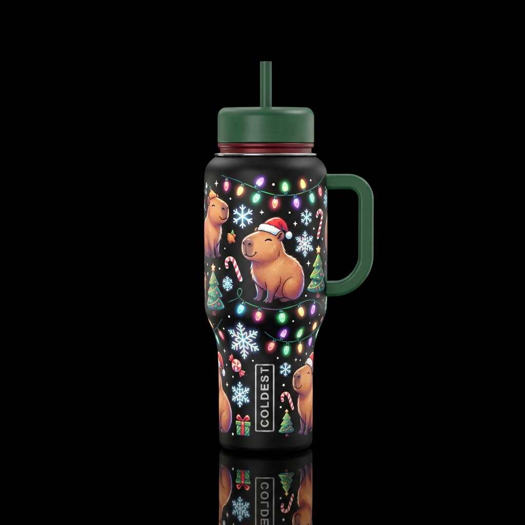Capy Christmas water bottle design
