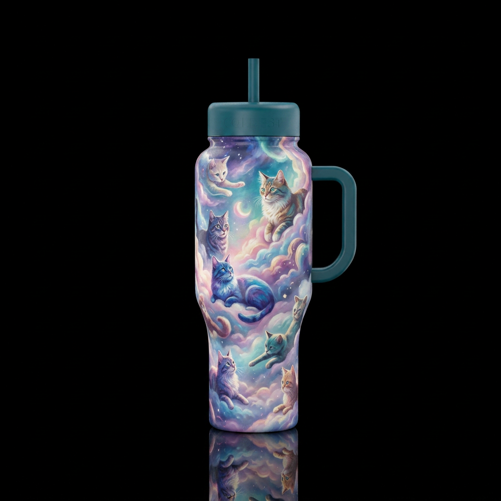 dreamy cats water bottle design