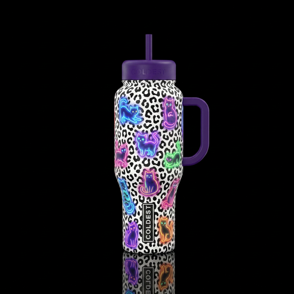 glowie cats with black and white leopard pattern b... water bottle design