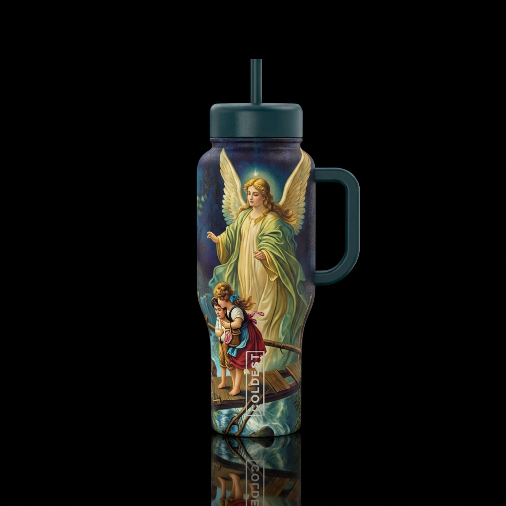 A famous painting of children crossing a bridge wi... water bottle design