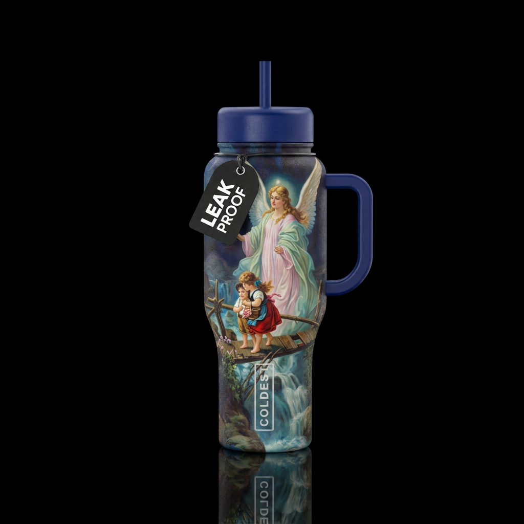 A famous painting of children crossing a bridge wi... water bottle design