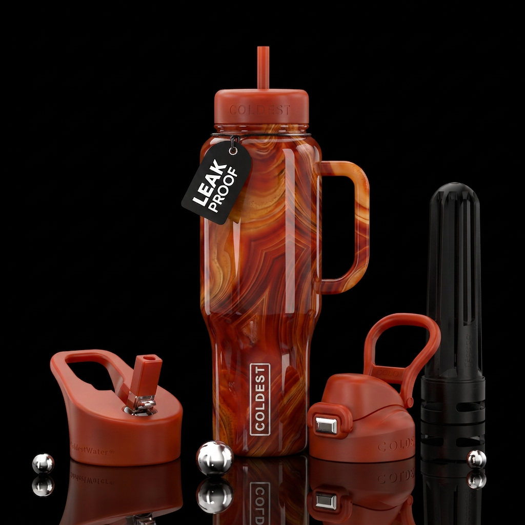 Gorgeous red-orange agate water bottle design