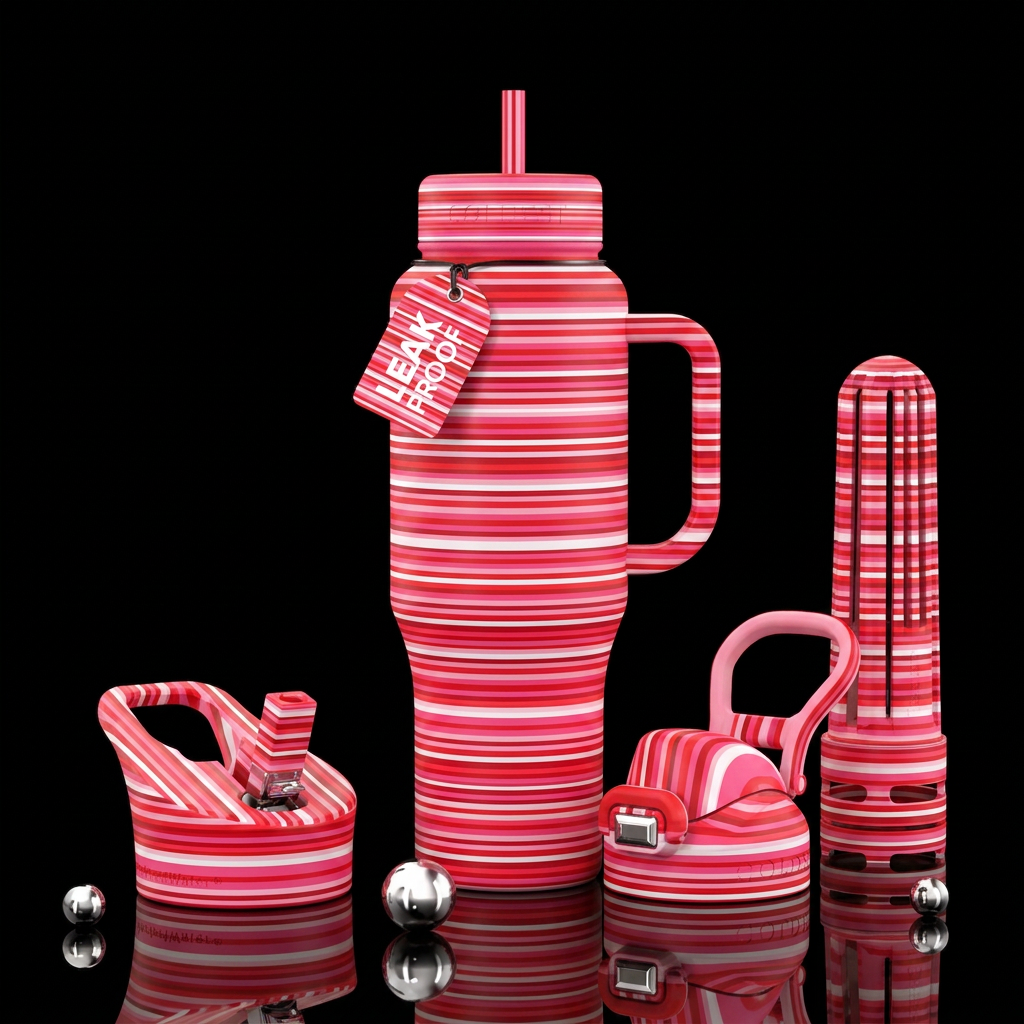 Varying thickness thin pretty horizontal red pink ... water bottle design