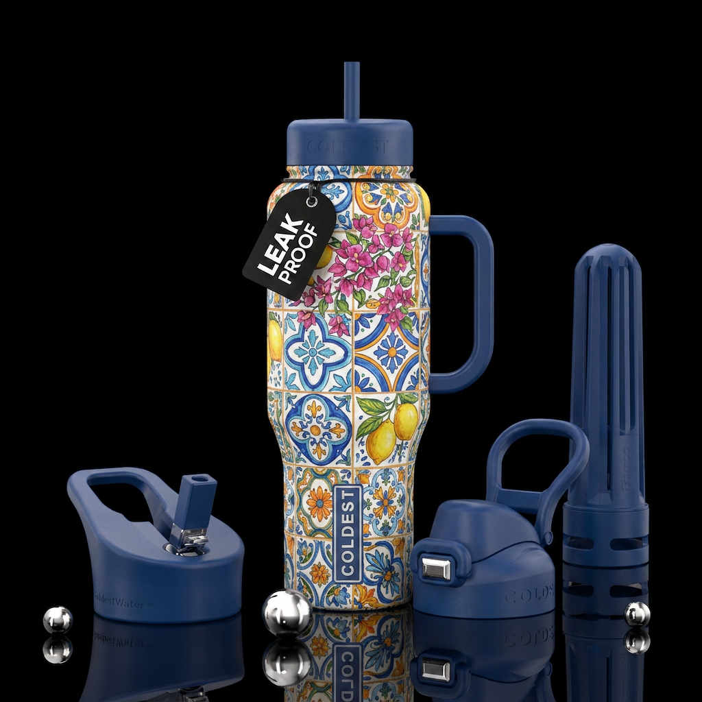 Mediterranean print water bottle design