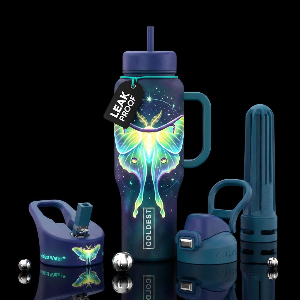 Glowy lunamoth water bottle design