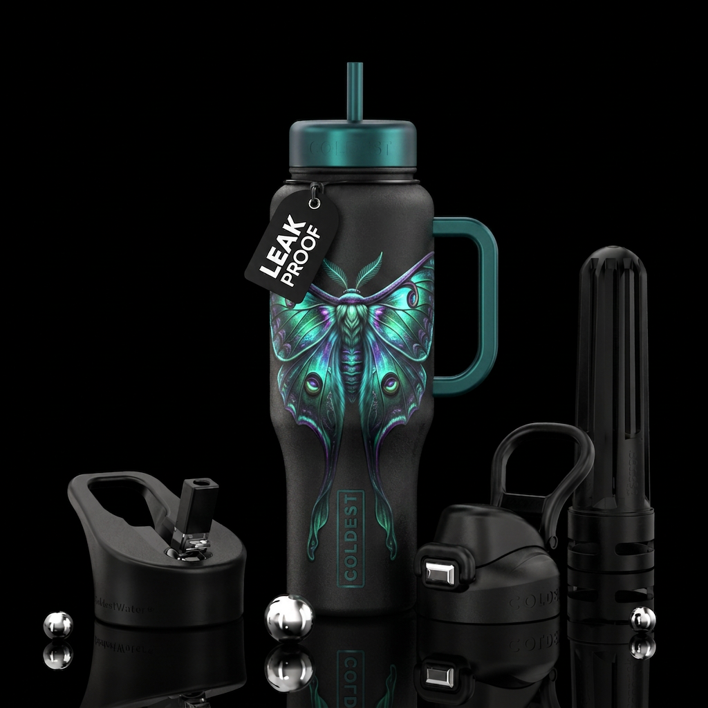 Glowy lunamoth water bottle design