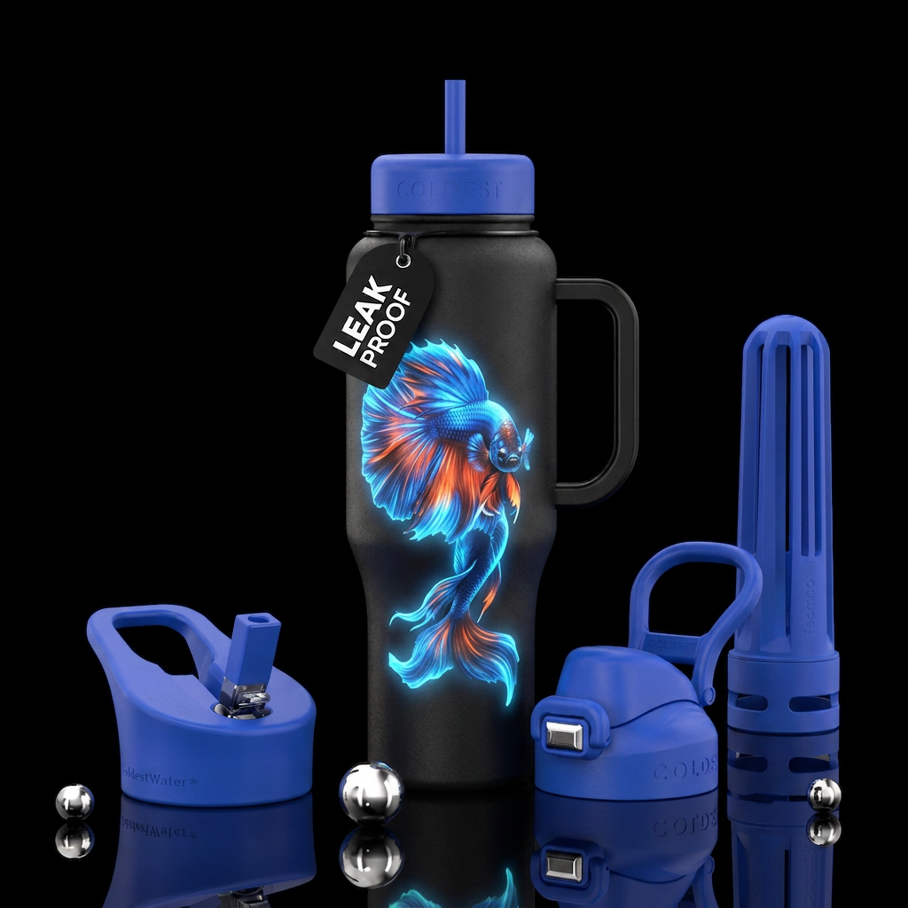 Glowy betta fish water bottle design