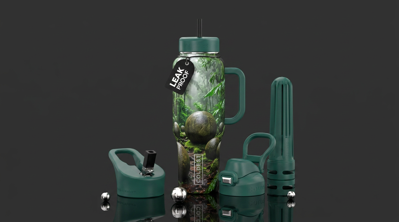 Stone sphées of costa rica in the rain forest water bottle design