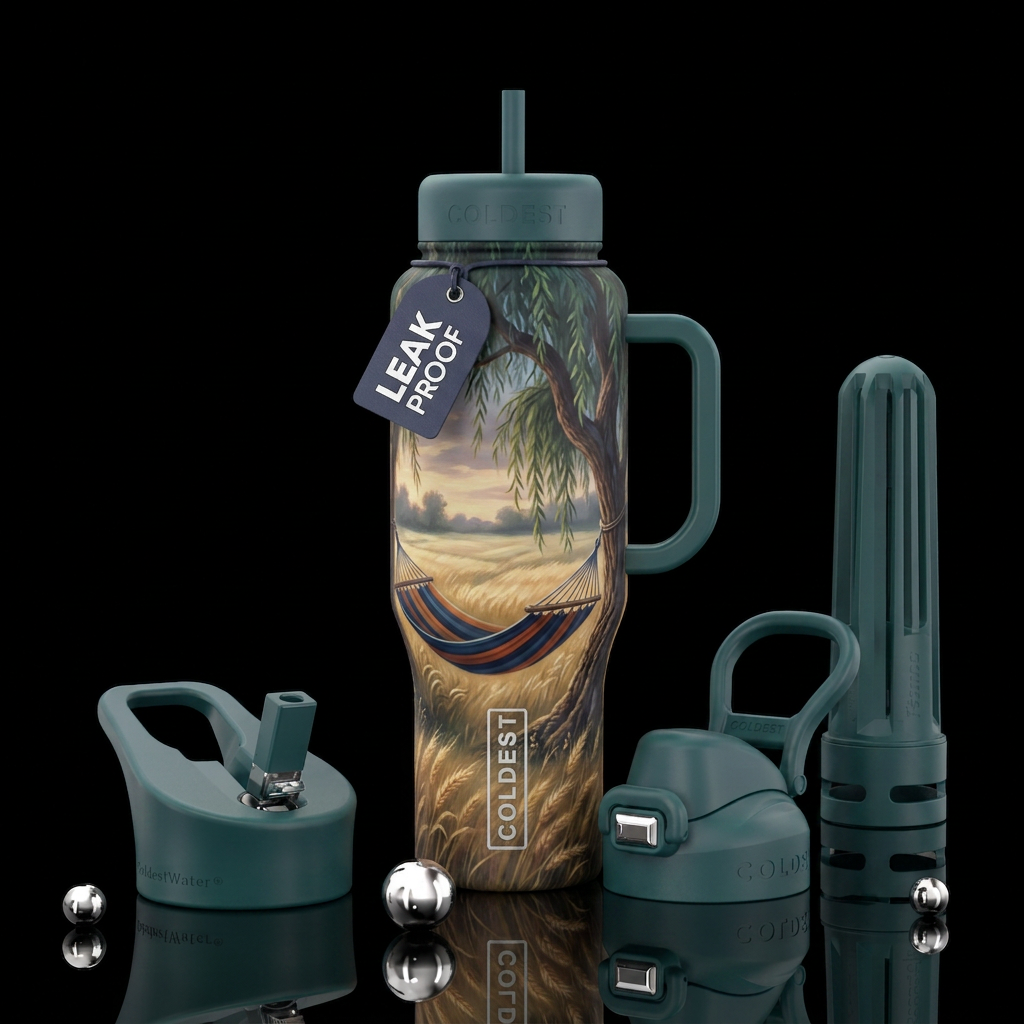 Dreamy hammock under willow tree in wheat field br... water bottle design