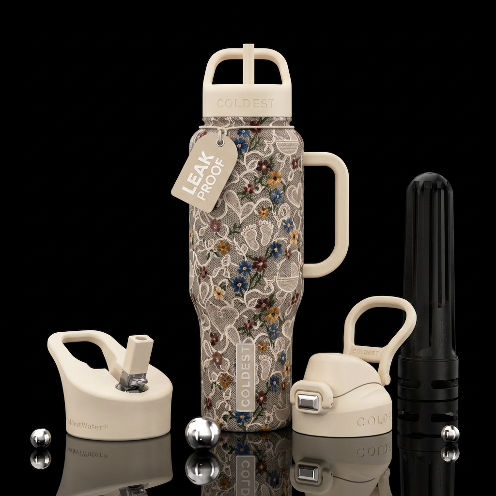 Neutral colored lace pregnancy tiny wildflowers water bottle design