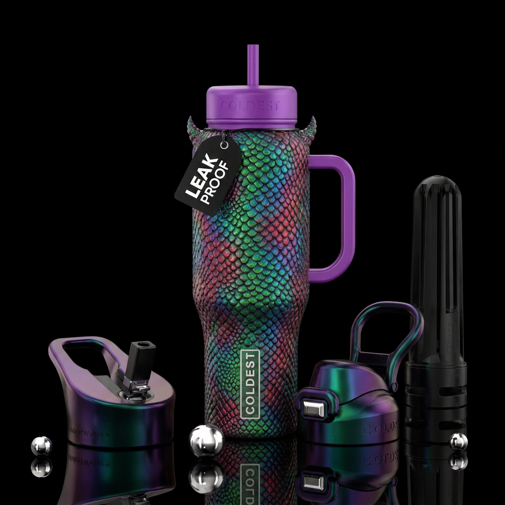 A whimsical baby dragon water bottle design