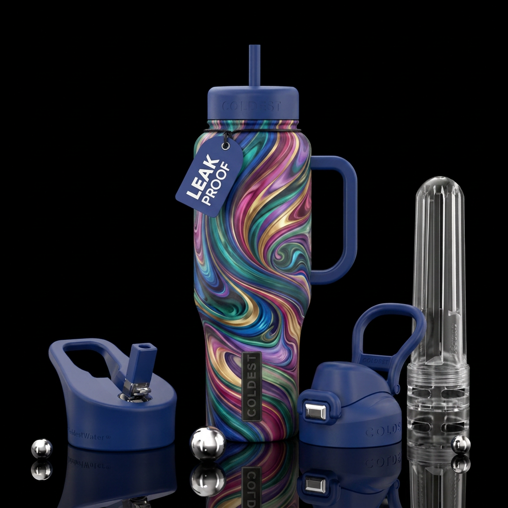 Ribbon marble swirl water bottle design