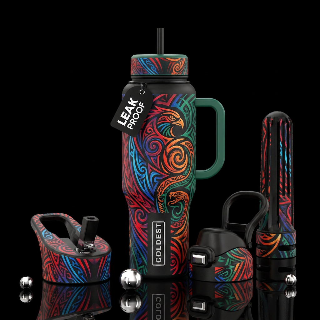 Tribal tattoo water bottle design