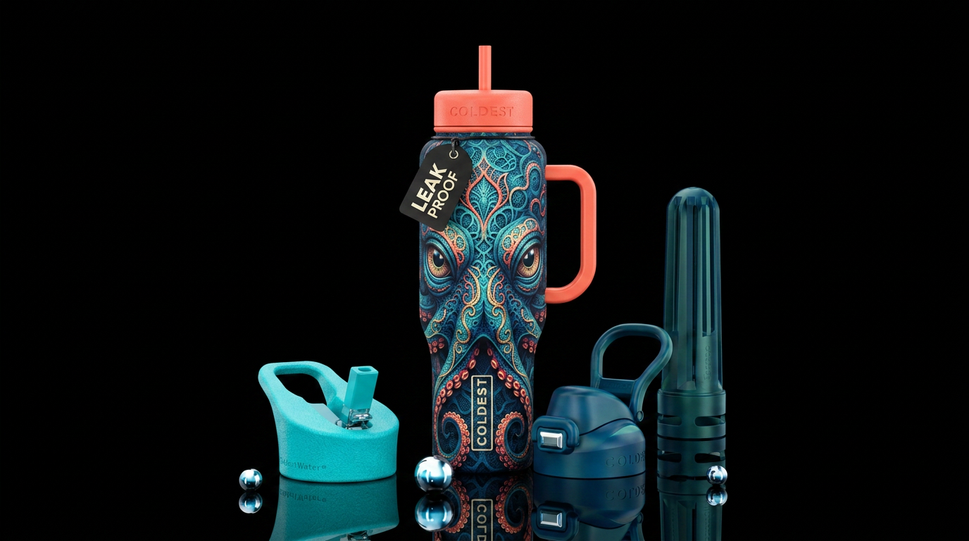 Lace octopus big serious eyes water bottle design