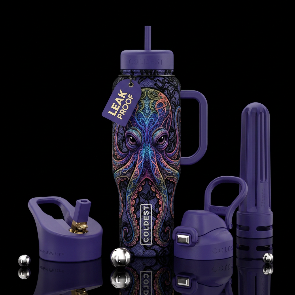 Elegant Lace octopus big serious eyes, dreamy water bottle design