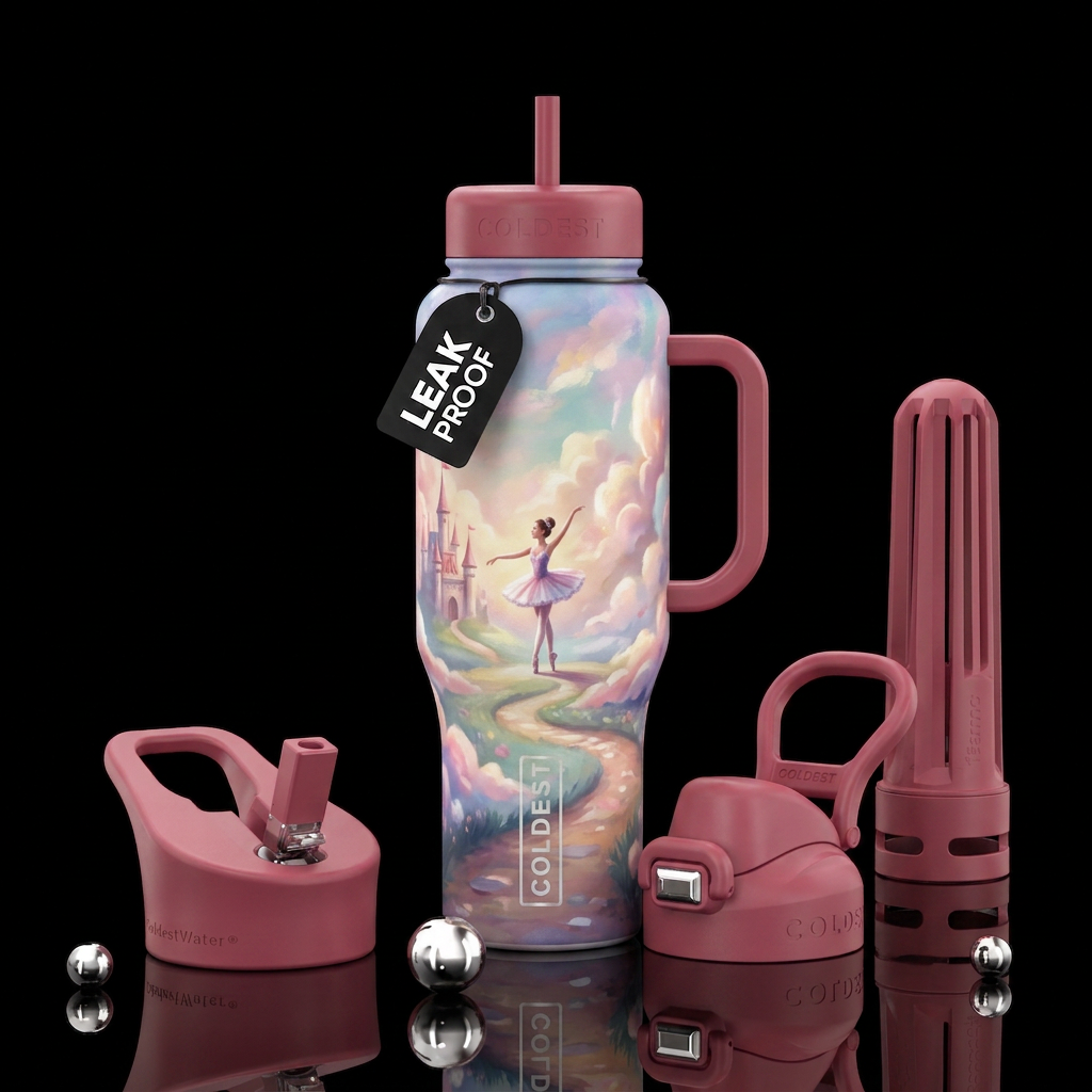 One tiny ballerina dreamy imagination background water bottle design