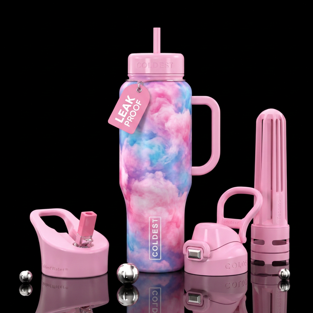 Cotton candy clouds water bottle design