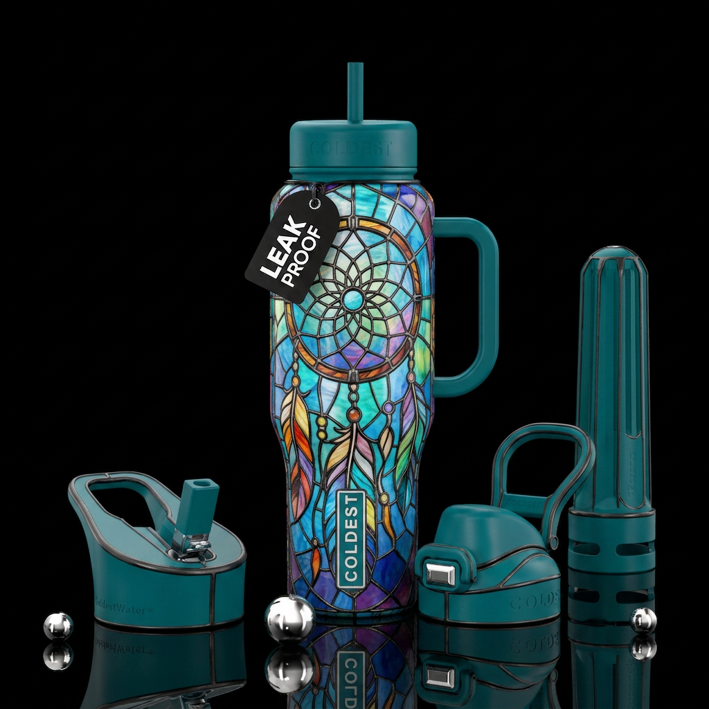 Stained glass dream catcher water bottle design