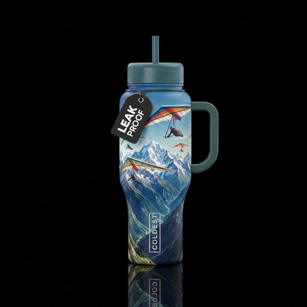 Hang gliding majestic mountains water bottle design