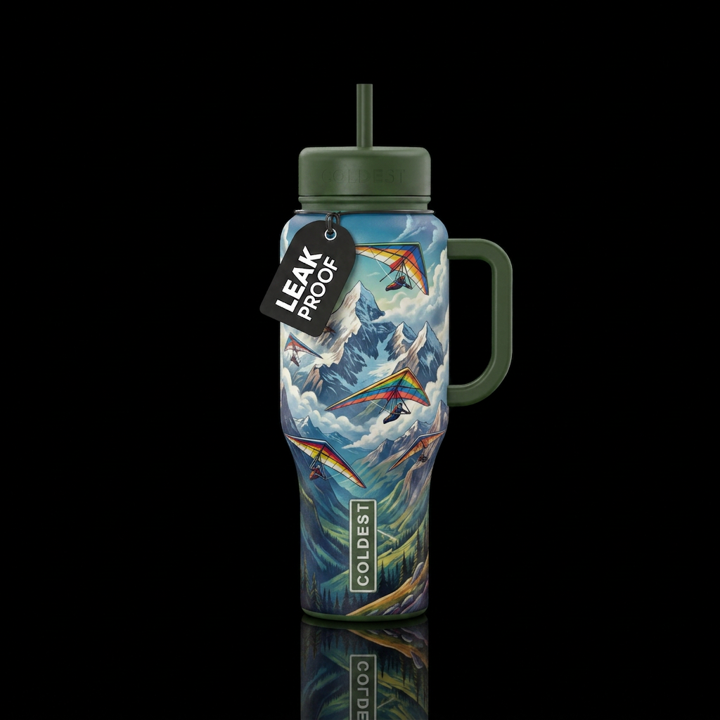 Hang gliding majestic mountains water bottle design