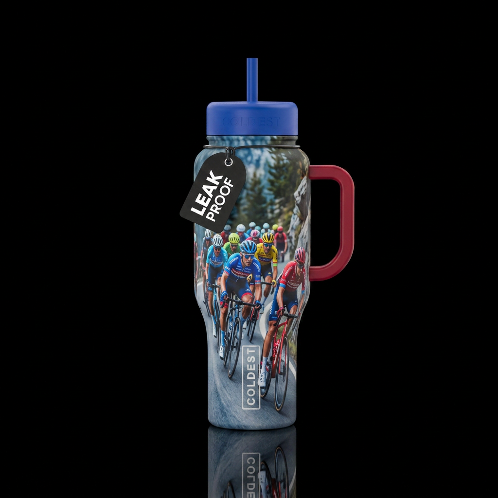 Speeding downhill in a cycle race water bottle design