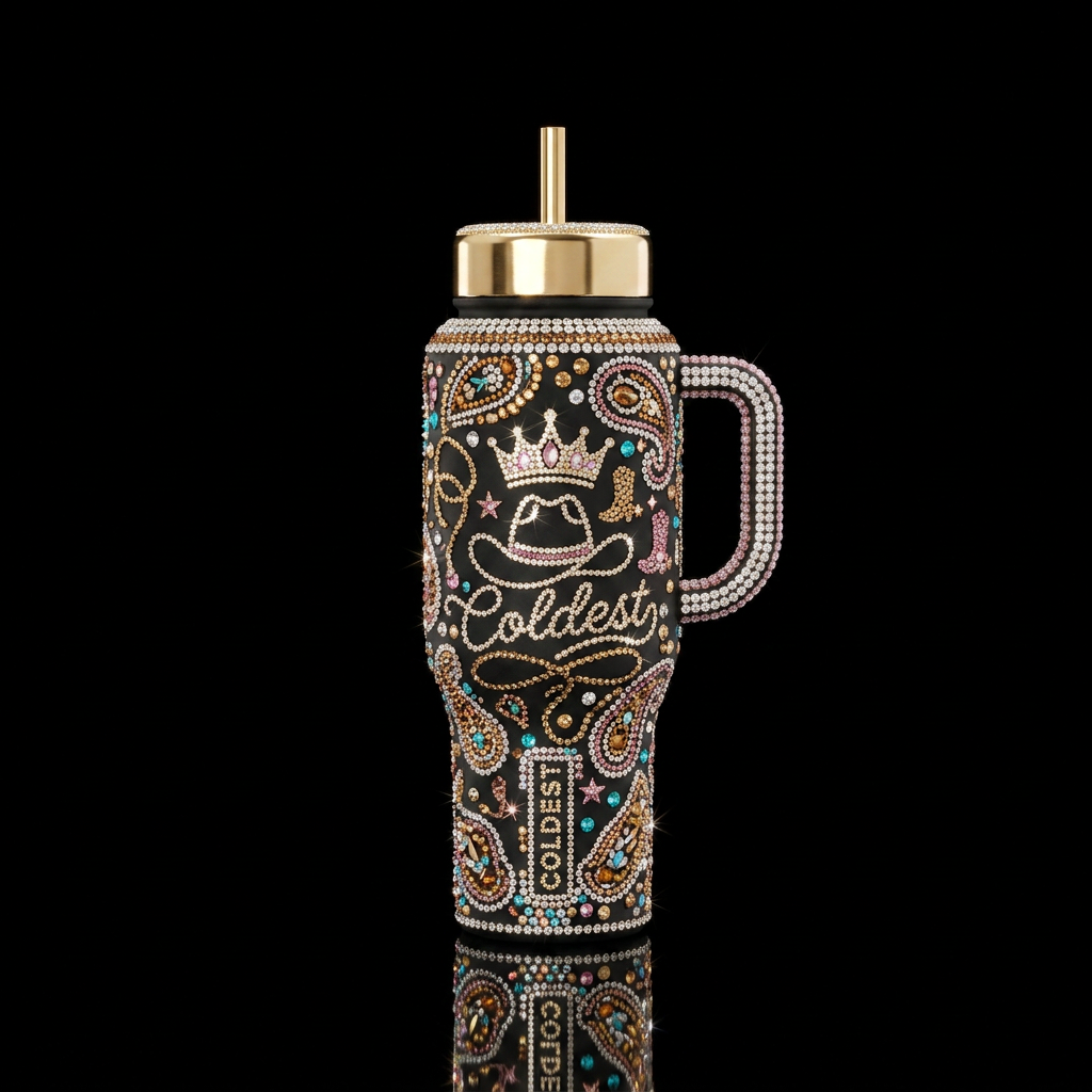 sexy country rhinestone queen inspired water bottle design