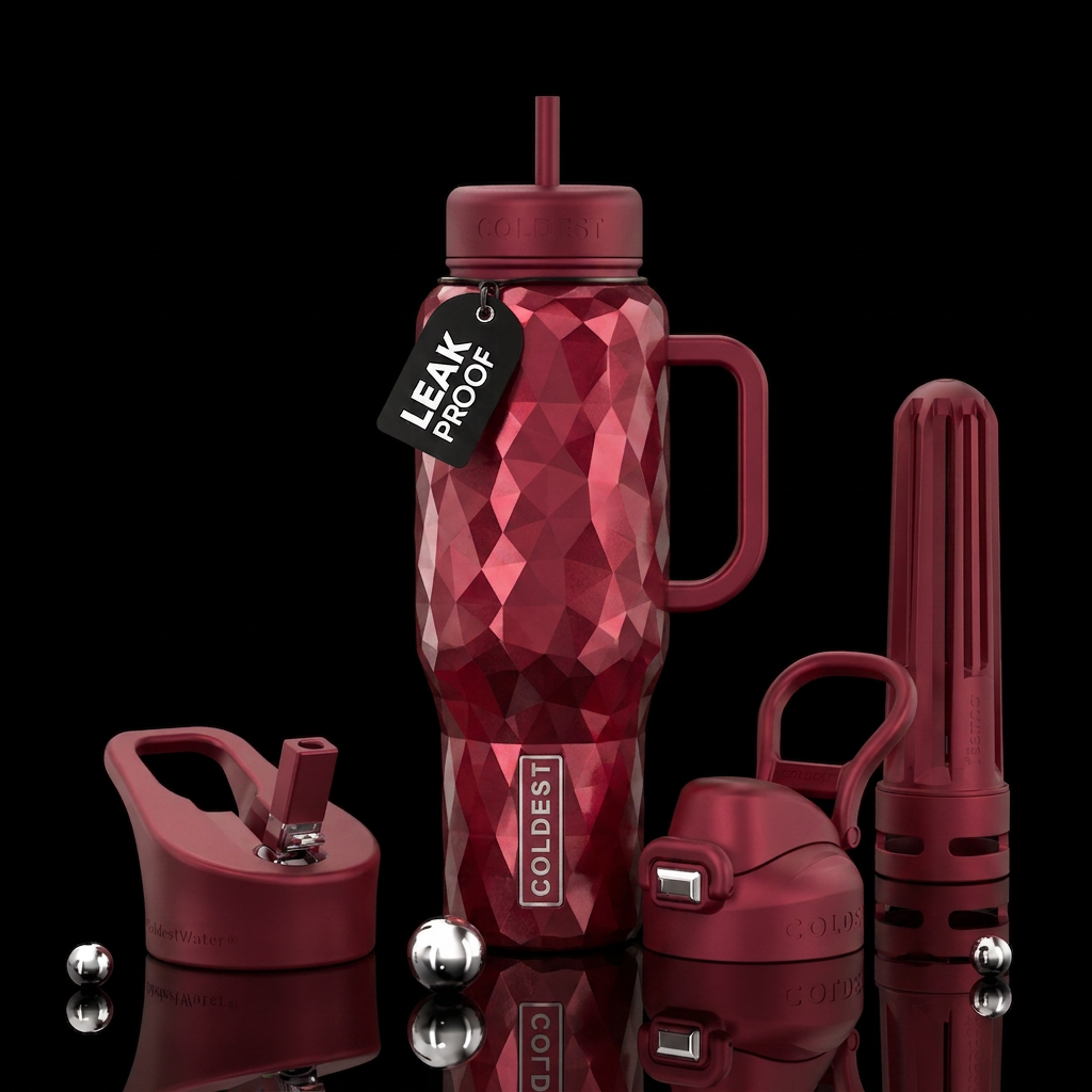 Faceted ruby all over design water bottle design